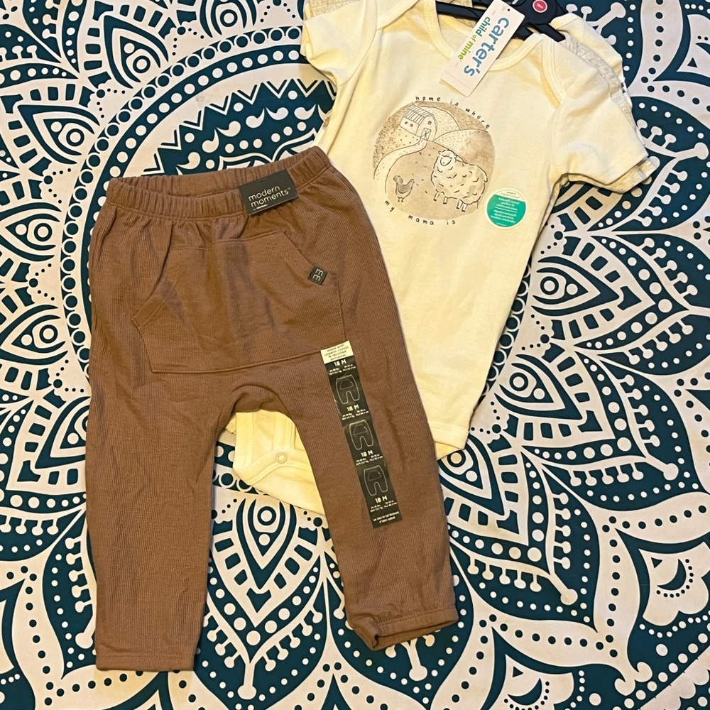 NWT Bundle of Baby 18 months 3pk Carters onesie & Modern Moments pants